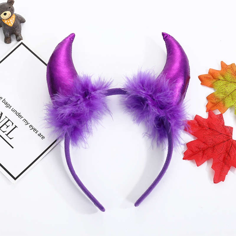 Cài Tóc Hình Sừng Quỷ Phối Lông Vũ Dài Độc Đáo Cho Lễ Halloween