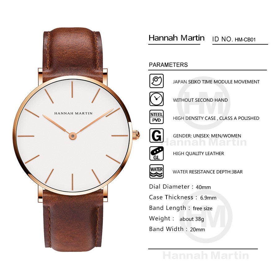 Đồng hồ nữ HANNAH MARTIN siêu mỏng hàng chính hãng máy Nhật cao cấp dây da sang trọng | BigBuy360 - bigbuy360.vn