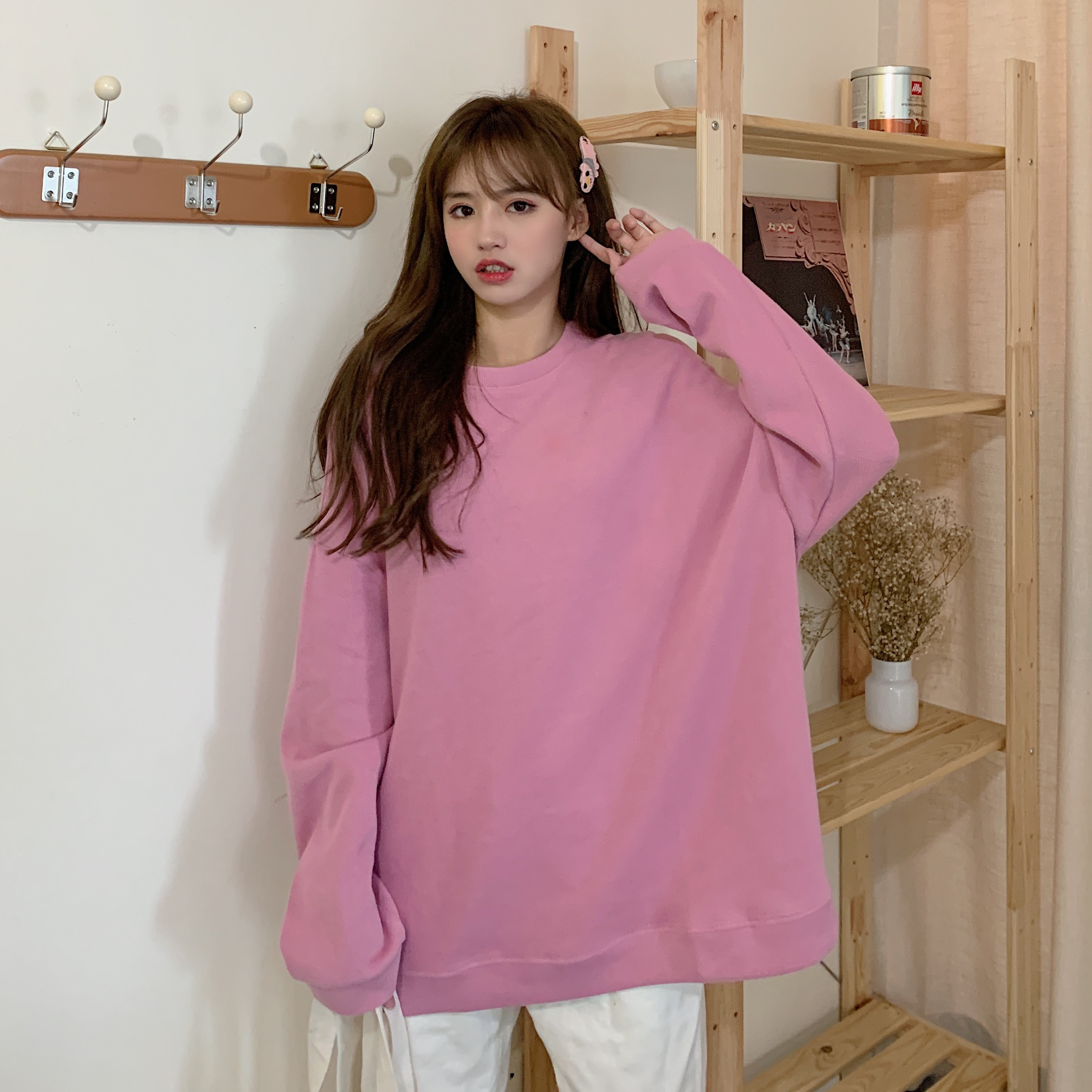 Áo Sweater Tay Dài Phong Cách Hàn Quốc Dành Cho Nữ Oversize