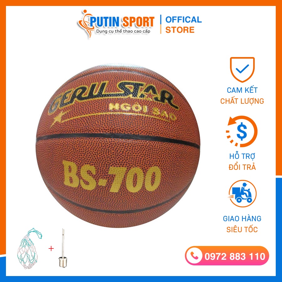 Quả Banh Bóng rổ Geru star  Chính hãng Size 7 BS-700 - Da PU Dán,  tặng lưới + kim bơm - Putin Shop