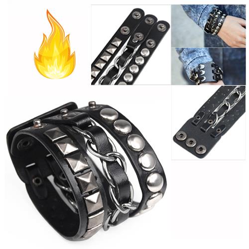 Vòng Tay Da Nhiều Lớp Đính Đinh Tán Phong Cách Punk Rock