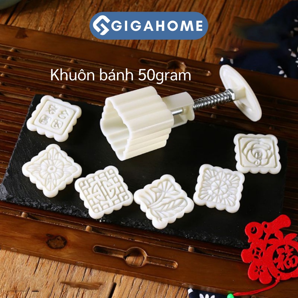 Bộ Khuôn Bánh Trung Thu Mini 50gram GIGAHOME Kèm 4 Mặt Thay Thế 7257