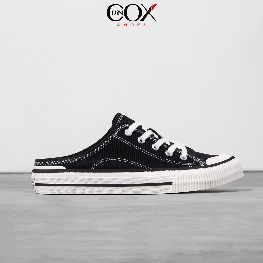 Giày Sục Đạp Gót Mules Vải Sneaker Unisex Tăng Chiều Cao 4cm DINCOX E10 Black