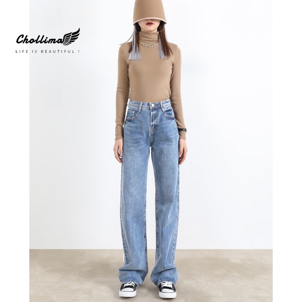 Quần baggy jeans nữ Chollima ống rộng SIMPLE JEAN dài 98cm QD050 ulzzang phong cách hàn quốc