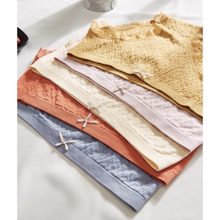 Quần Lót Nữ Cotton Kiểu Chip Nhăn Độc Đáo Cạp Đính Nơ Co Giãn 4 Chiều 5566 - LADY