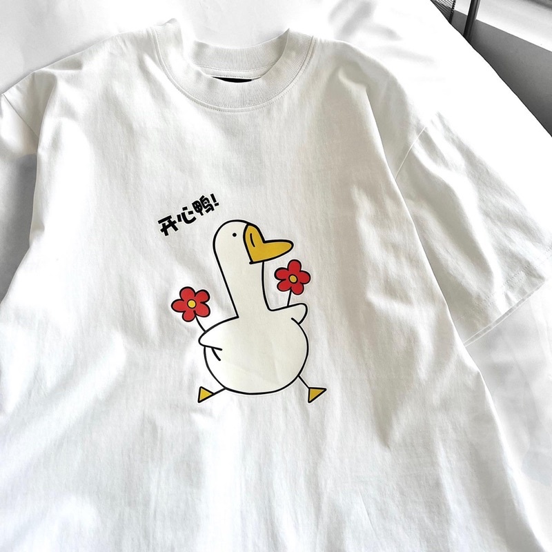 Áo thun tay lỡ nam nữ,in hoạ tiết Dubong màu trắng