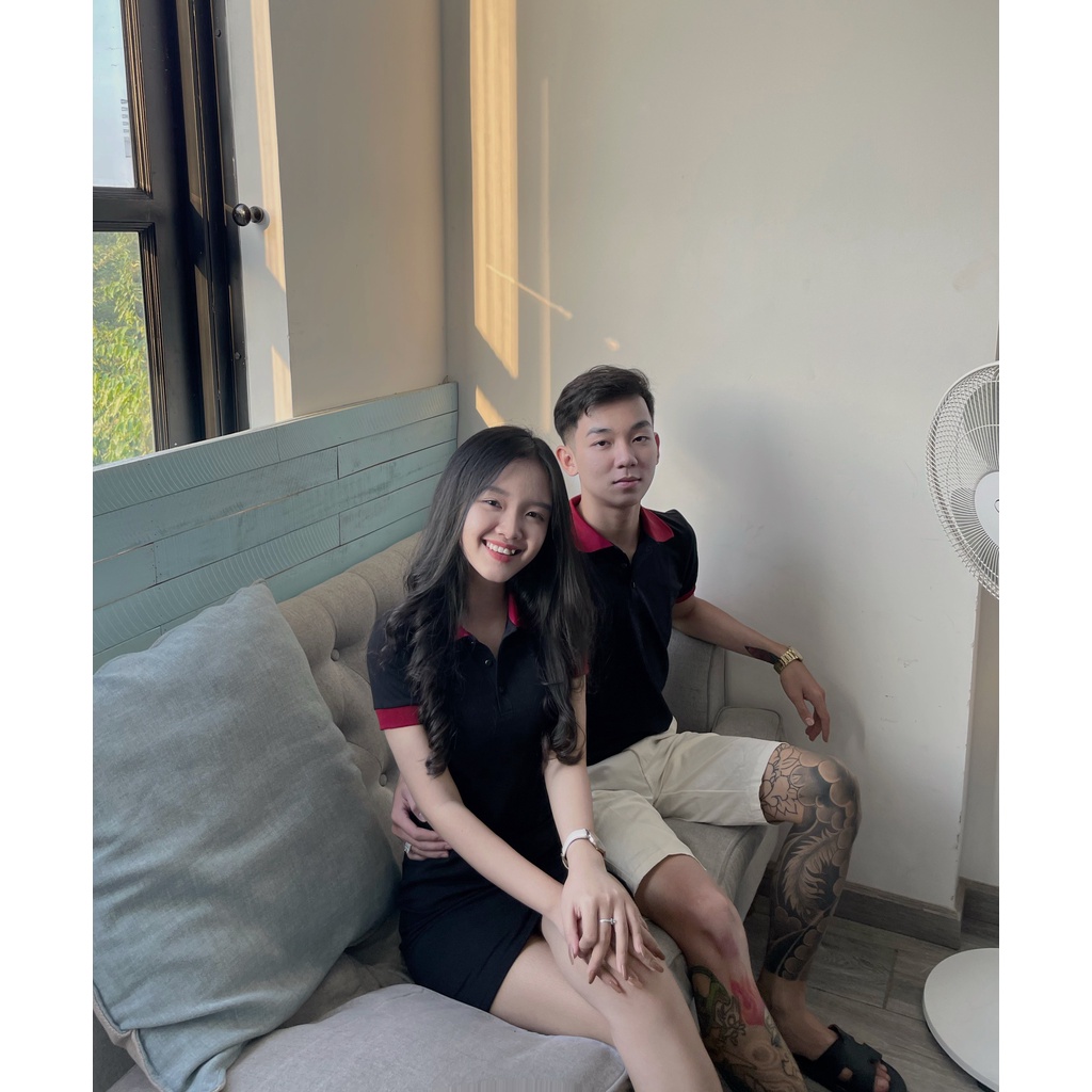 Set Đồ Đôi Phối Viền Đỏ Váy Body + Áo Nam