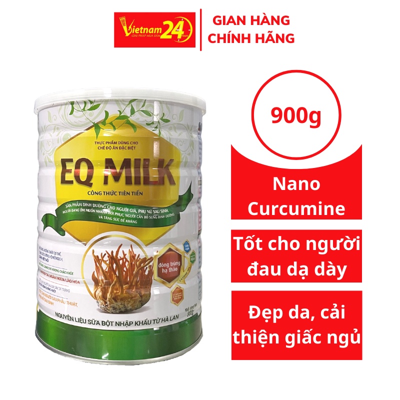 Sữa nghệ và đông trùng hạ thảo Nano Curcumin EQ milk - Halanmilk - Tốt cho người đau dạ dày, đẹp da, ngủ ngon 900g