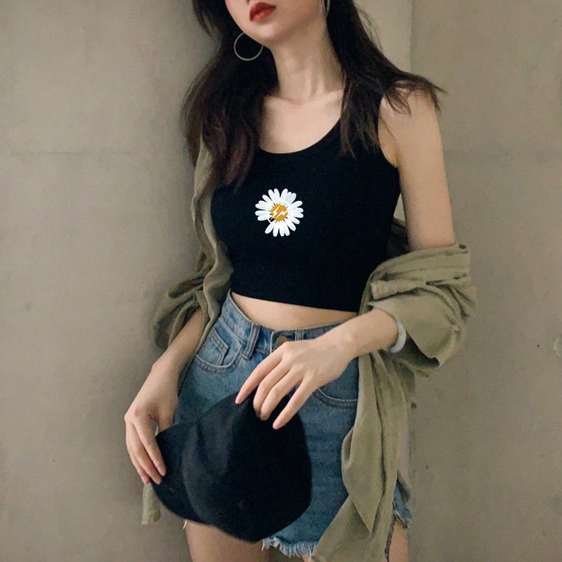 Little Daisies GD Crop Tops Áo Lửng Không Tay In Hình Hoa Cúc Thời Trang Cho Nữ Peaceminusone G-DRAGON BIGBANG