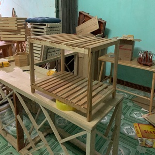Kệ lò vi sóng 2 tầng gỗ tự nhiên / 60 x 40 cao 48
