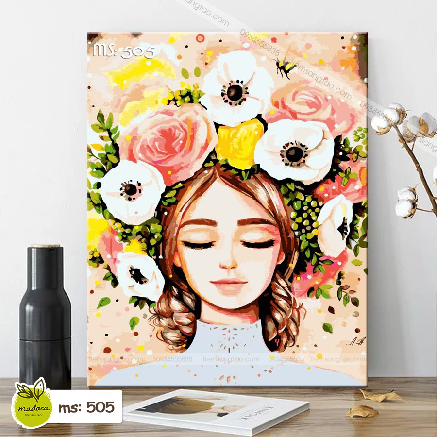 Tranh tô màu 40x50cm có khung công chúa tóc hoa T505