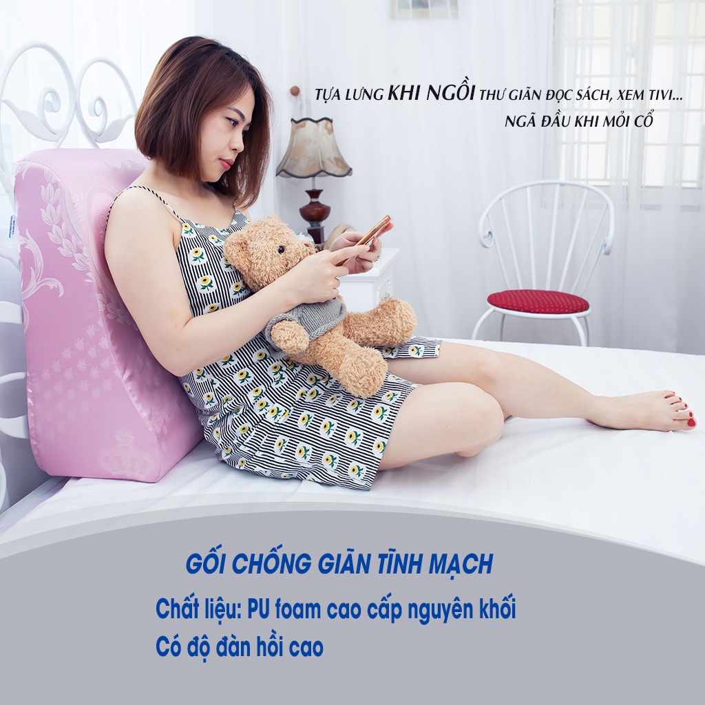 Gối kê chân giãn tĩnh mạch YOROKOBI cao 28cm giảm phù nề chân, tê bì, vọp bẻ