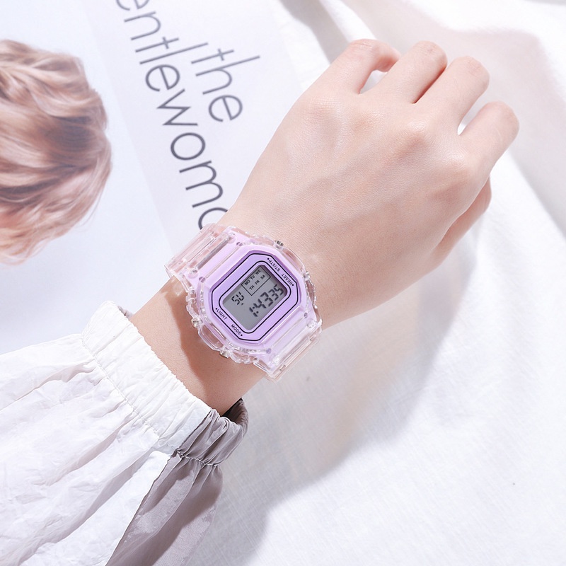 Đồng hồ điện tử mặt vuông nhỏ dây trong suốt đơn giản chống thấm nước phong cách Hàn Quốc cho học sinh | BigBuy360 - bigbuy360.vn