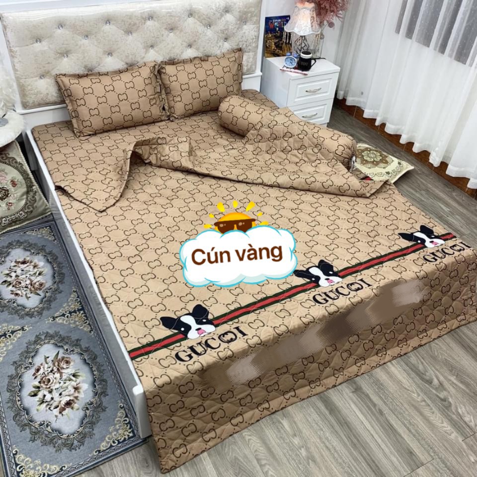 [CÓ SẴN - ẢNH THẬT] Bộ chăn ga cao cấp - Set chăn ga 5 món, chất liệu cotton poly, thấm hút tốt, không bai dão, xù lông