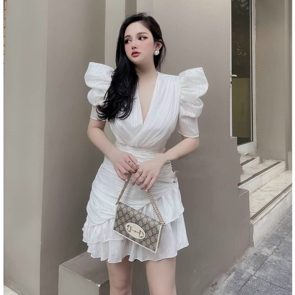 ĐẦM ĐI TIỆC TAY PHỒNG VẠT BÈO ĐUÔI CÁ CỔ ĐẮP CHÉO CHẤT TẰM ÁNH KIM CAO CẤP SANG TRỌNG (CÓ ẢNH THẬT)