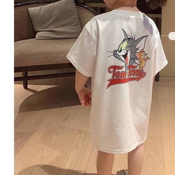 Đầm thun tay ngắn dáng rộng in họa tiết mèo và chuột dạ quang thời trang mùa hè dành cho bé gái