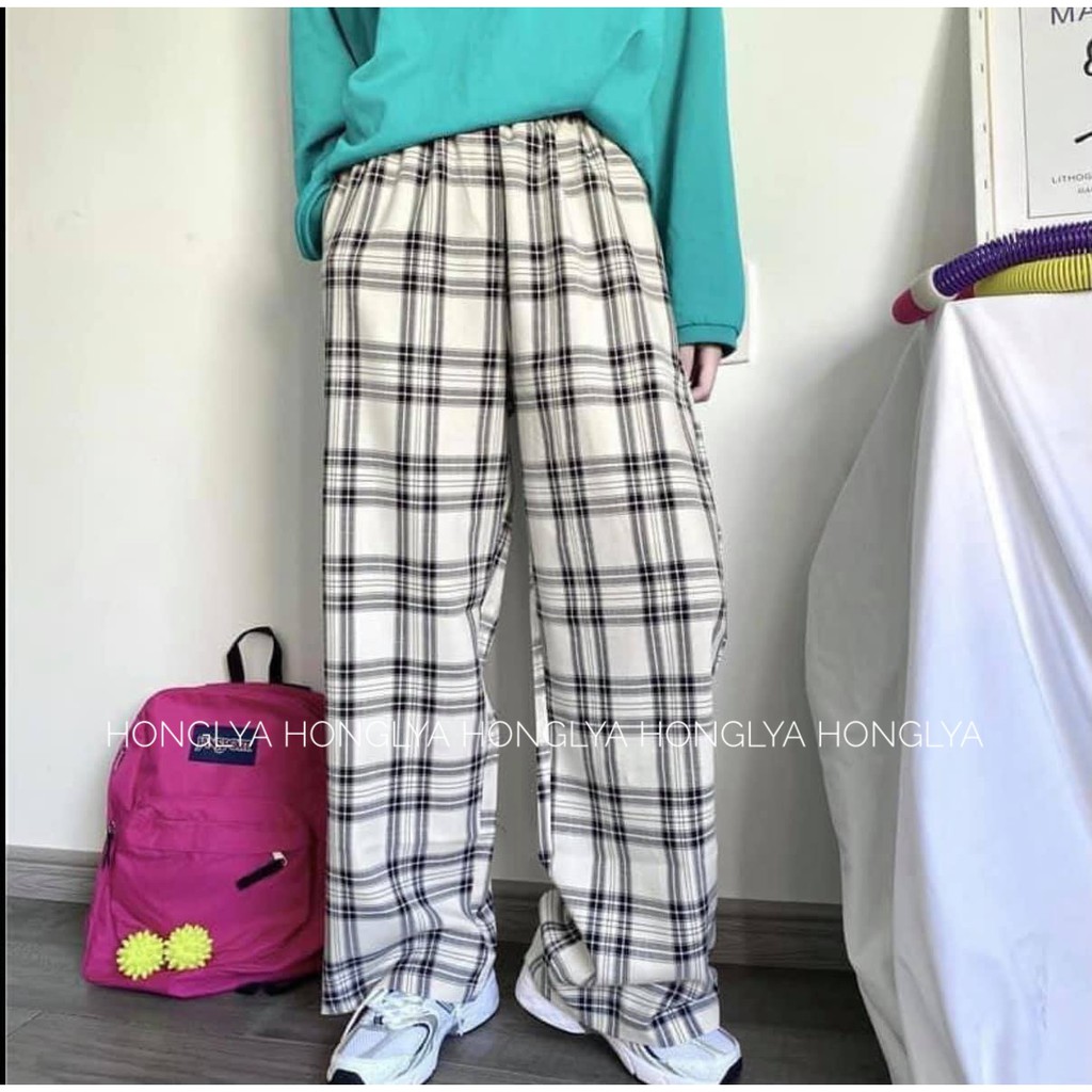 [Ảnh thật] Quần cullotes kẻ caro ống rộng phong cách ulzzang Hàn Quốc