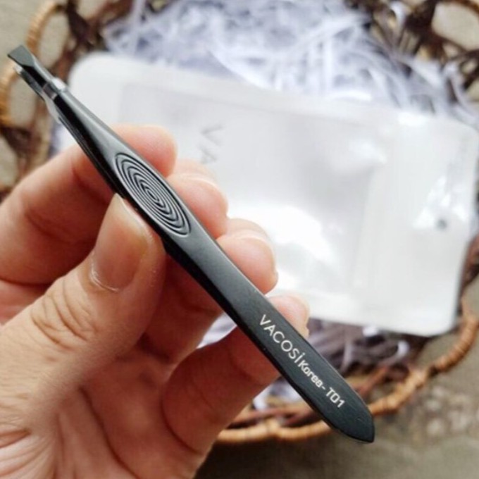 Nhíp Đầu Bằng Vacosi Flat Tweezers T01 - Cán đen