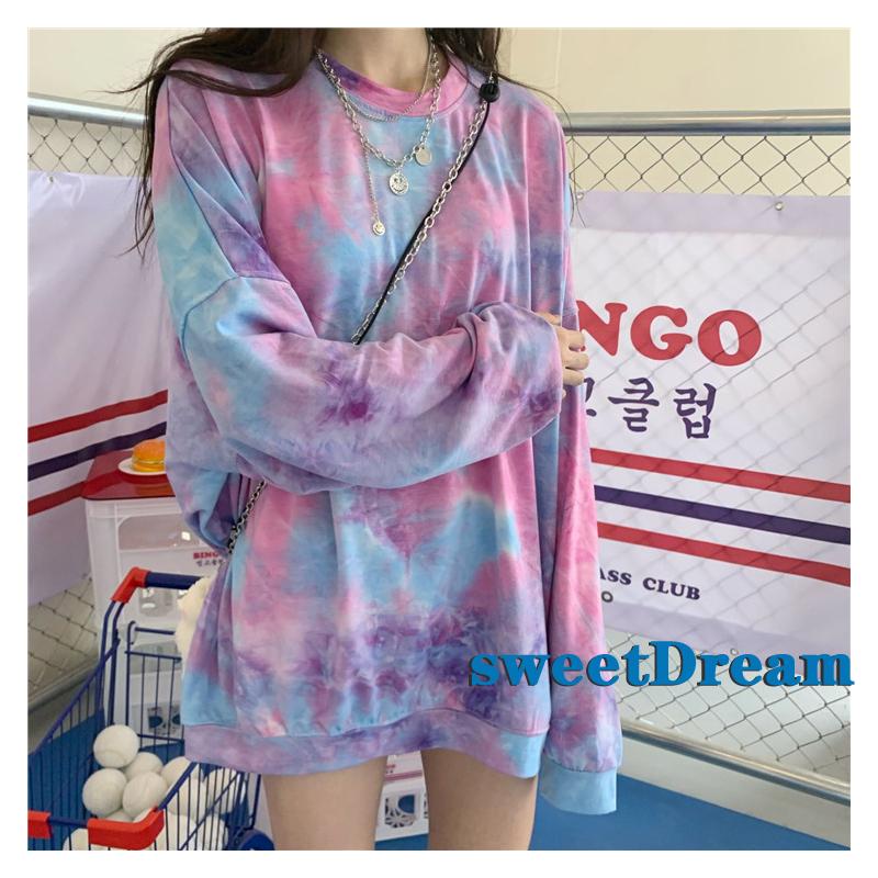 Áo Thun Tay Dài Cổ Tròn Dáng Rộng Màu Nhuộm Thời Trang Cho Nữ | BigBuy360 - bigbuy360.vn