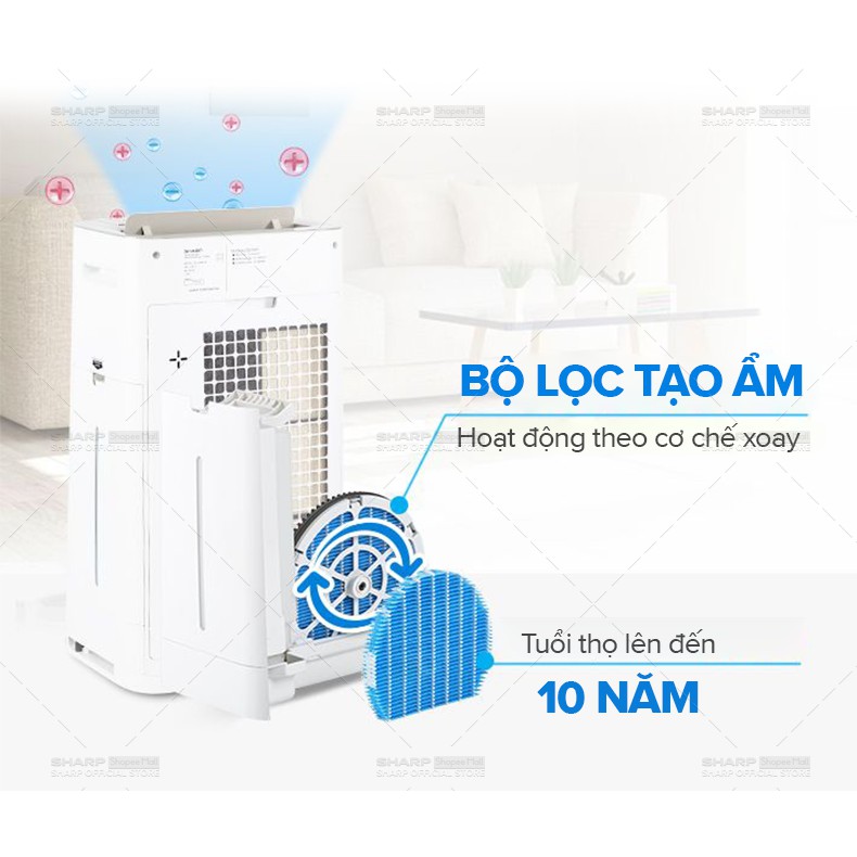 [Mã ELBAU7 giảm 7% đến 1TR]Máy Lọc Không Khí Tạo Ion, Lọc &amp; Tạo Ẩm Sharp KC-G40EV-W Inverter BH 12 Tháng