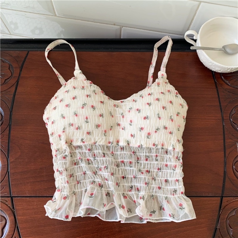 Áo 2 dây hoa nhí thiết kế áo bra vintage chất đẹp