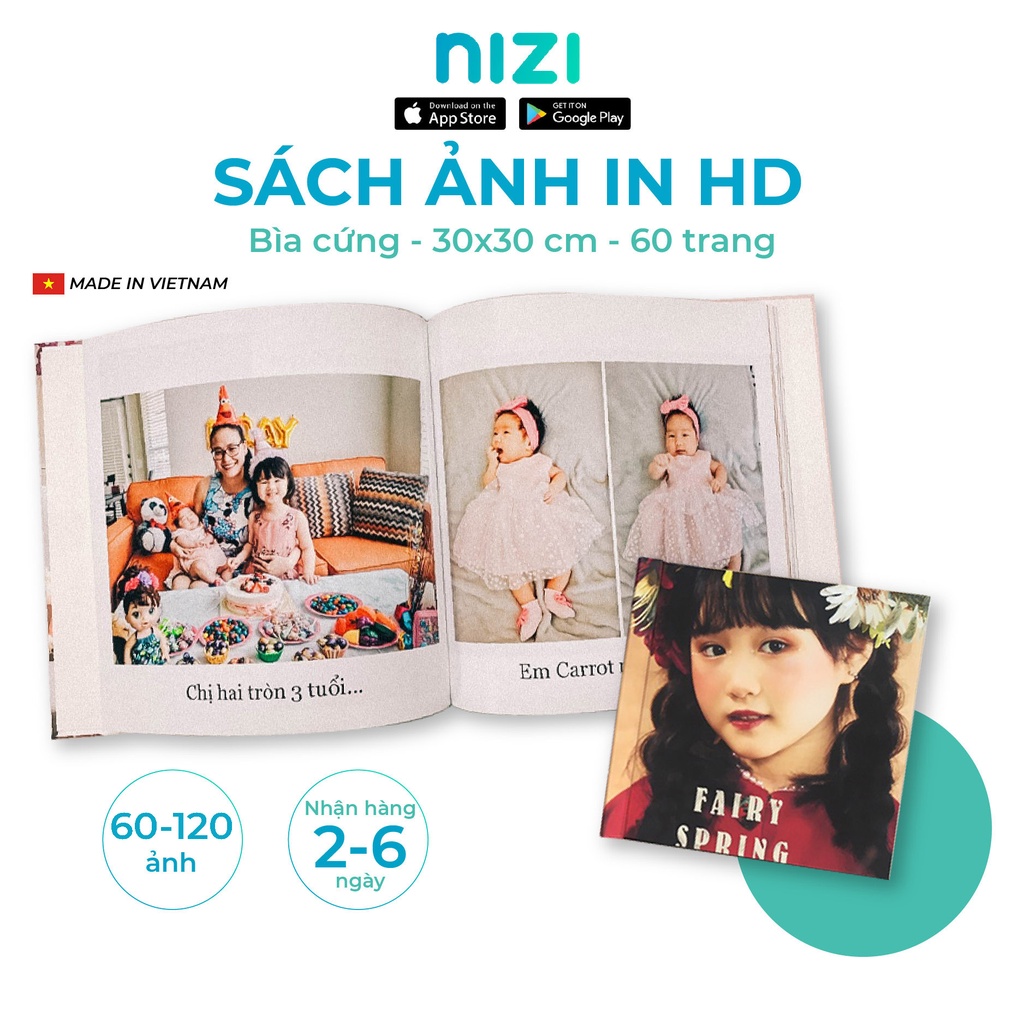 In sách ảnh theo yêu cầu bìa cứng 60 trang 30 x 30cm - In HD trên app NIZI
