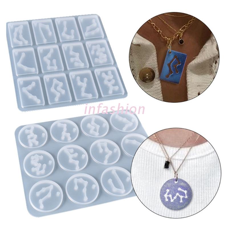 Khuôn đổ resin epoxy tạo hình 12 chòm sao bóng lấp lánh làm trang sức móc khóa DIY