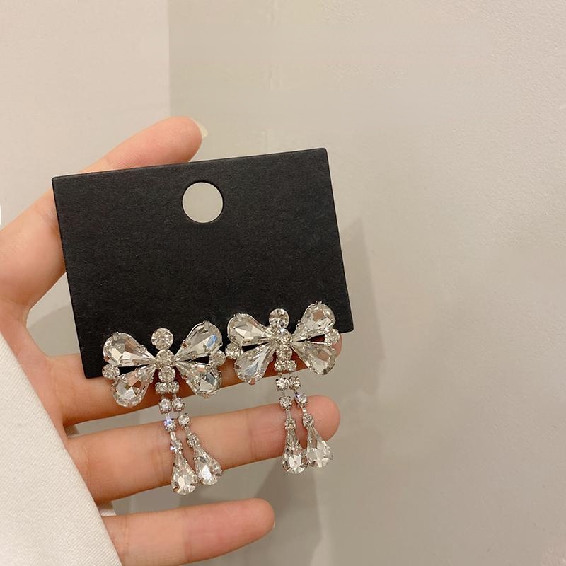 Khuyên Tai Nơ Tua Rua Đính Đá Sang Trọng Hợp Thời Trang Cho Nữ