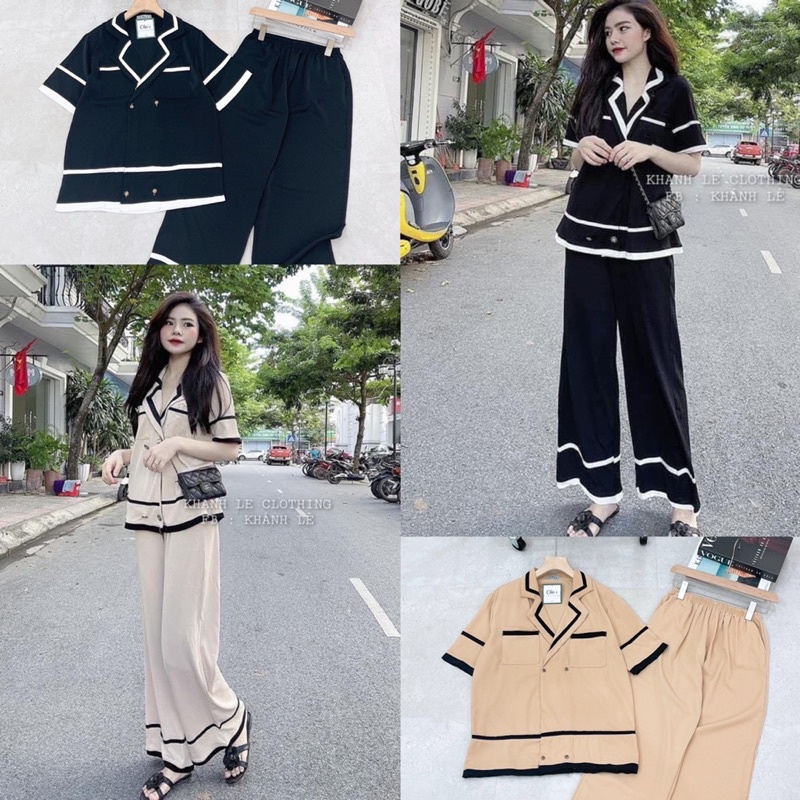 set đồ bộ pijama mặc nhà Viền thiết kế giả vest LỤA cao cấp sang trọng