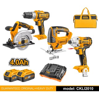 Bộ combo máy khoan & siết vít & cưa lọng & cưa gỗ dùng pin Lithum 20V Ingco CKLI2010
