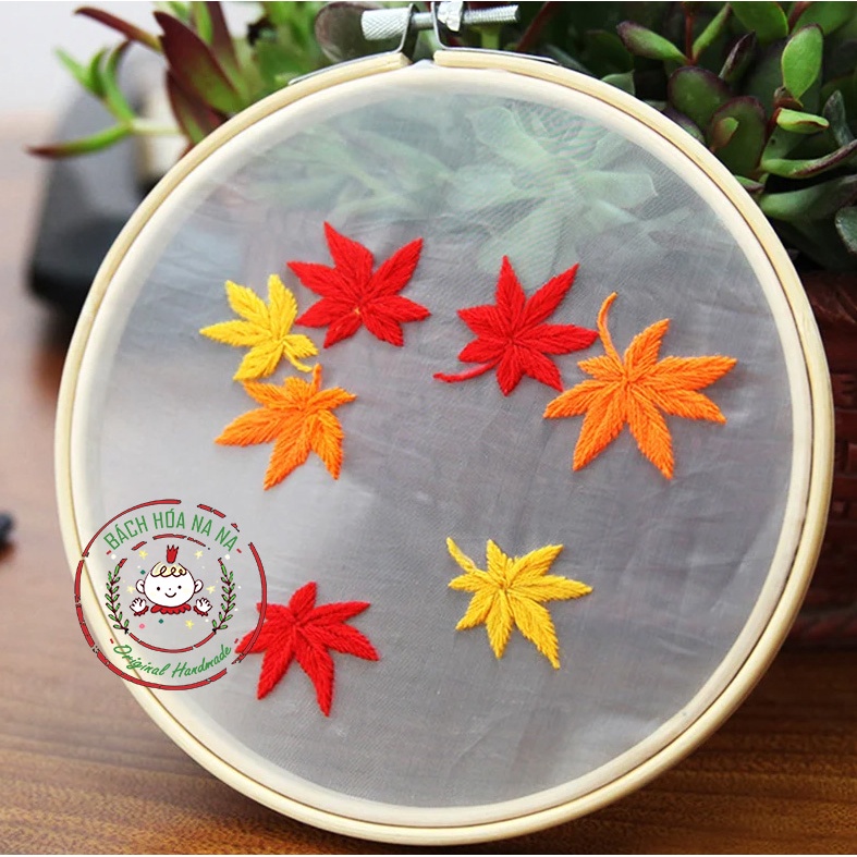 Bộ dụng cụ thêu tay thủ công - Tập thêu cơ bản - Tranh vải trang trí Decor nhà - Set kit DIY Embroidery Flowers Hoa Lá