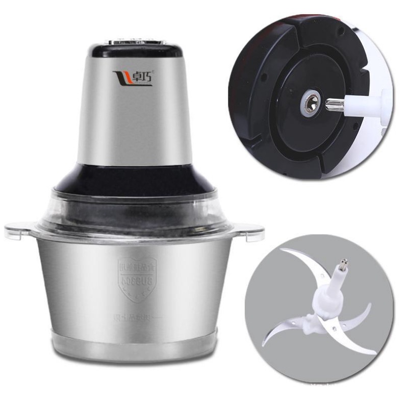 Máy xay thịt cối inox 304 - 4 lưỡi dao đa năng dung tích 2L công suất 300W, xay rau củ quả tiện lợi