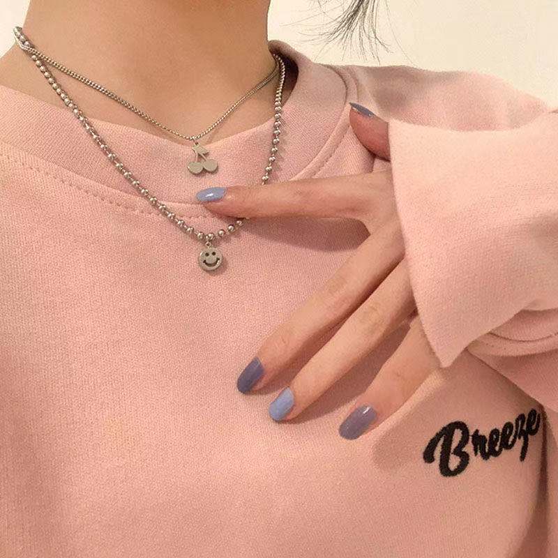 Vòng cổ Hai Lớp Mặt Hình Trái Cherry Mặt Cười Thời Trang Hip Hop