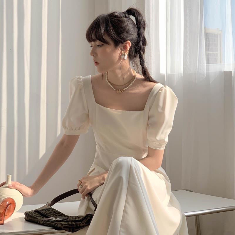 Đầm Đen Cổ Vuông Tay Phồng Thời Trang Mùa Hè Pháp 2022 Cho Nữ