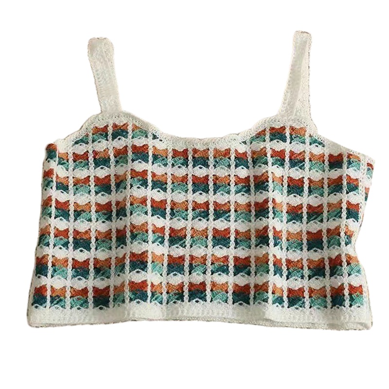 Áo Croptop Dệt Kim Không Tay Thêu Họa Tiết Sọc Ngang Nhiều Màu Sắc Thời Trang Cho Nữ
