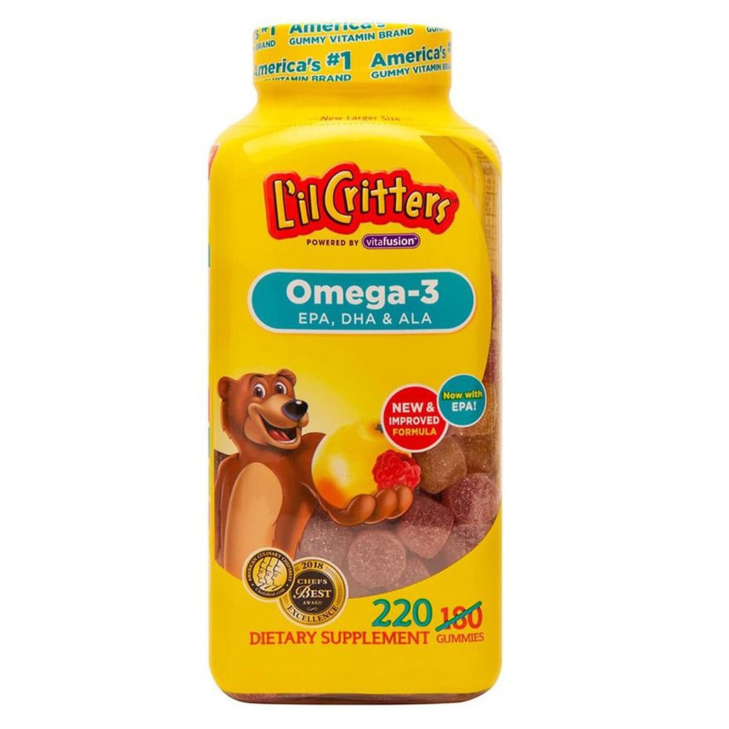 Kẹo dẻo L'il Critters bổ sung Omega-3 EPA, DHA & ALA cho trẻ (220 Viên) - Nhập khẩu Nội Địa Mỹ