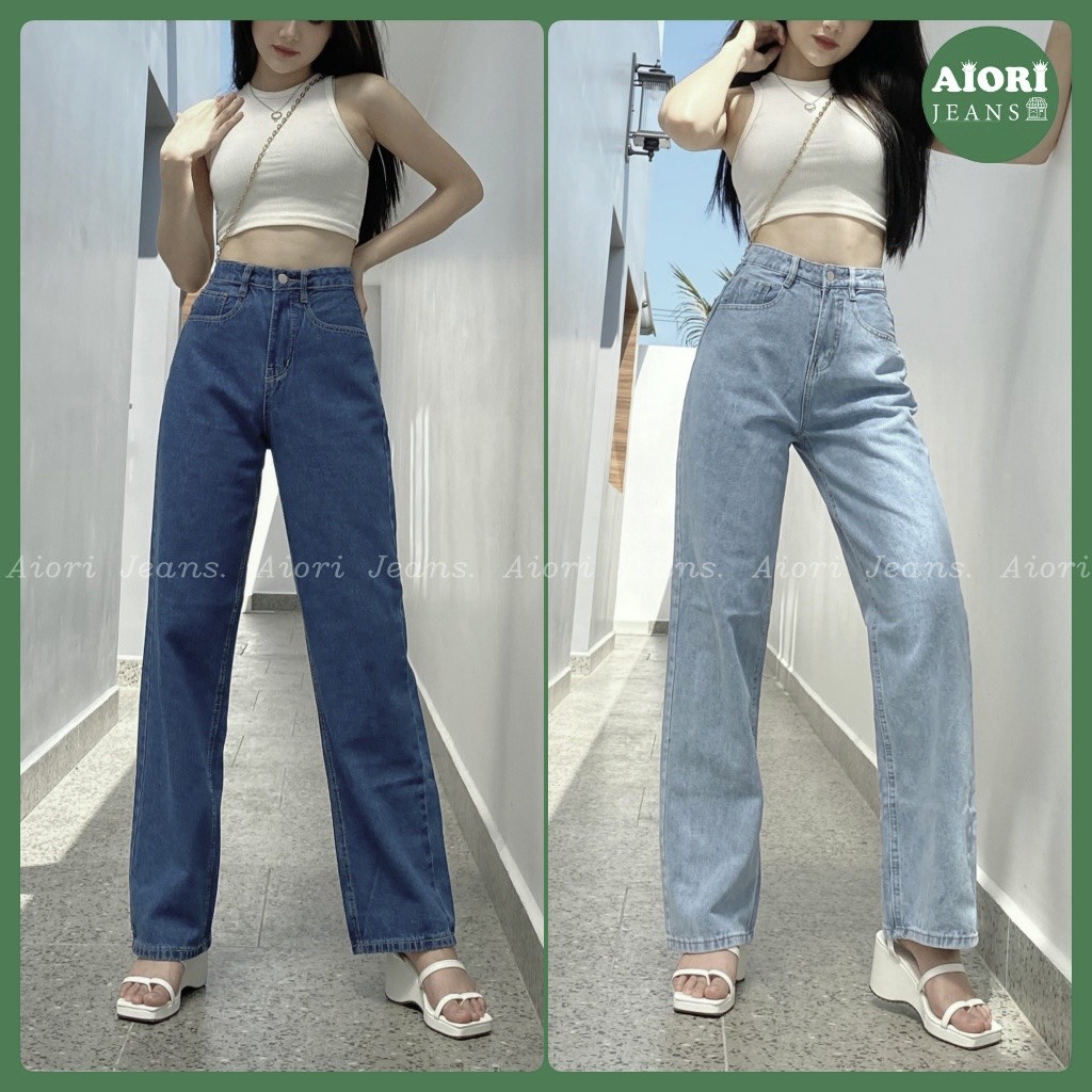 (Hot trend) Quần Jean Ong Đứng Nữ Màu Xanh Lưng Siêu Cao Hách Dáng Shop Maika Jeans