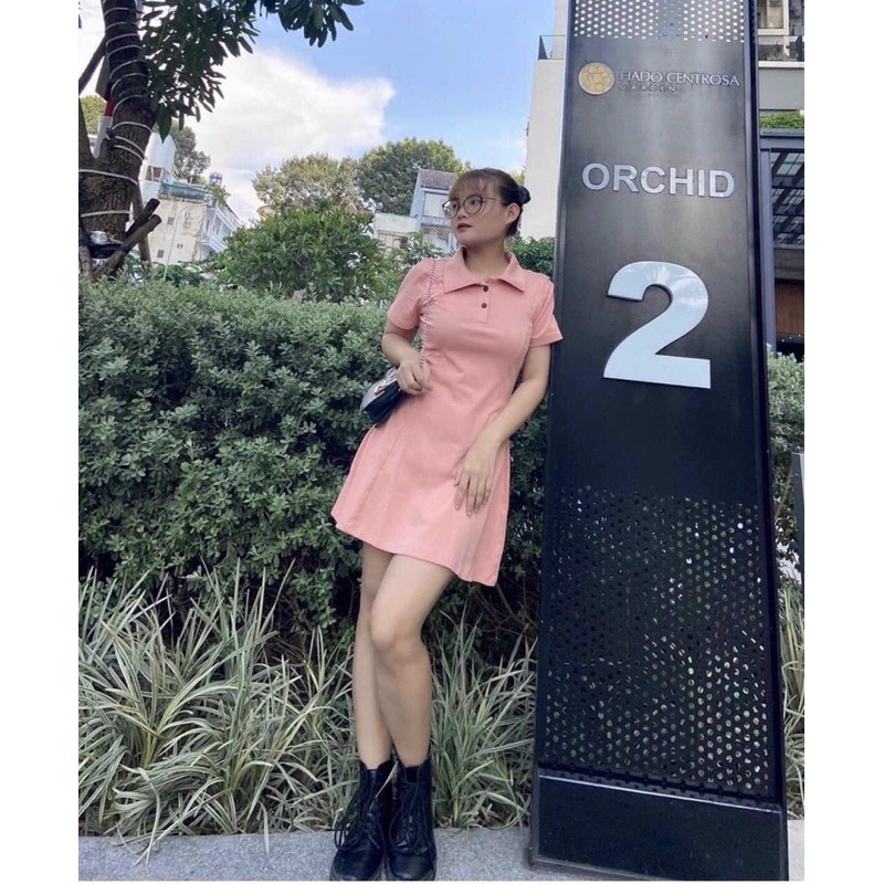 Váy thun suông polo cổ sơ mi tay ngắn ôm body MITRIE đầm cotton co dãn | BigBuy360 - bigbuy360.vn