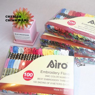 Hộp 100 Tép chỉ thêu cotton Airo hãng Cherish chất lượng cao không phai màu, dai, bền - (1 tép 8 mét)