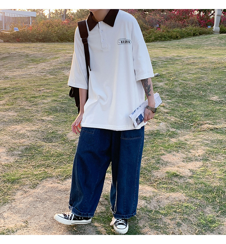 Áo thun Polo tay ngắn dáng rộng màu sắc đơn giản phong cách Hàn Quốc thời trang mùa hè cho nam | BigBuy360 - bigbuy360.vn