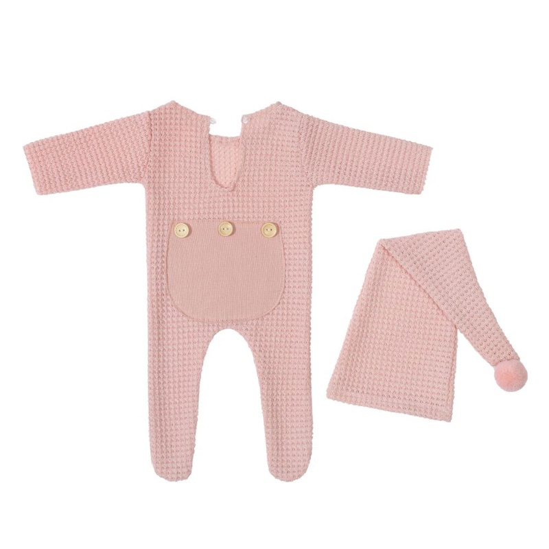 Bộ 2 Món Áo Liền Quần + Mũ Xinh Xắn Dùng Làm Đạo Cụ Chụp Ảnh Cho Bé Sơ Sinh