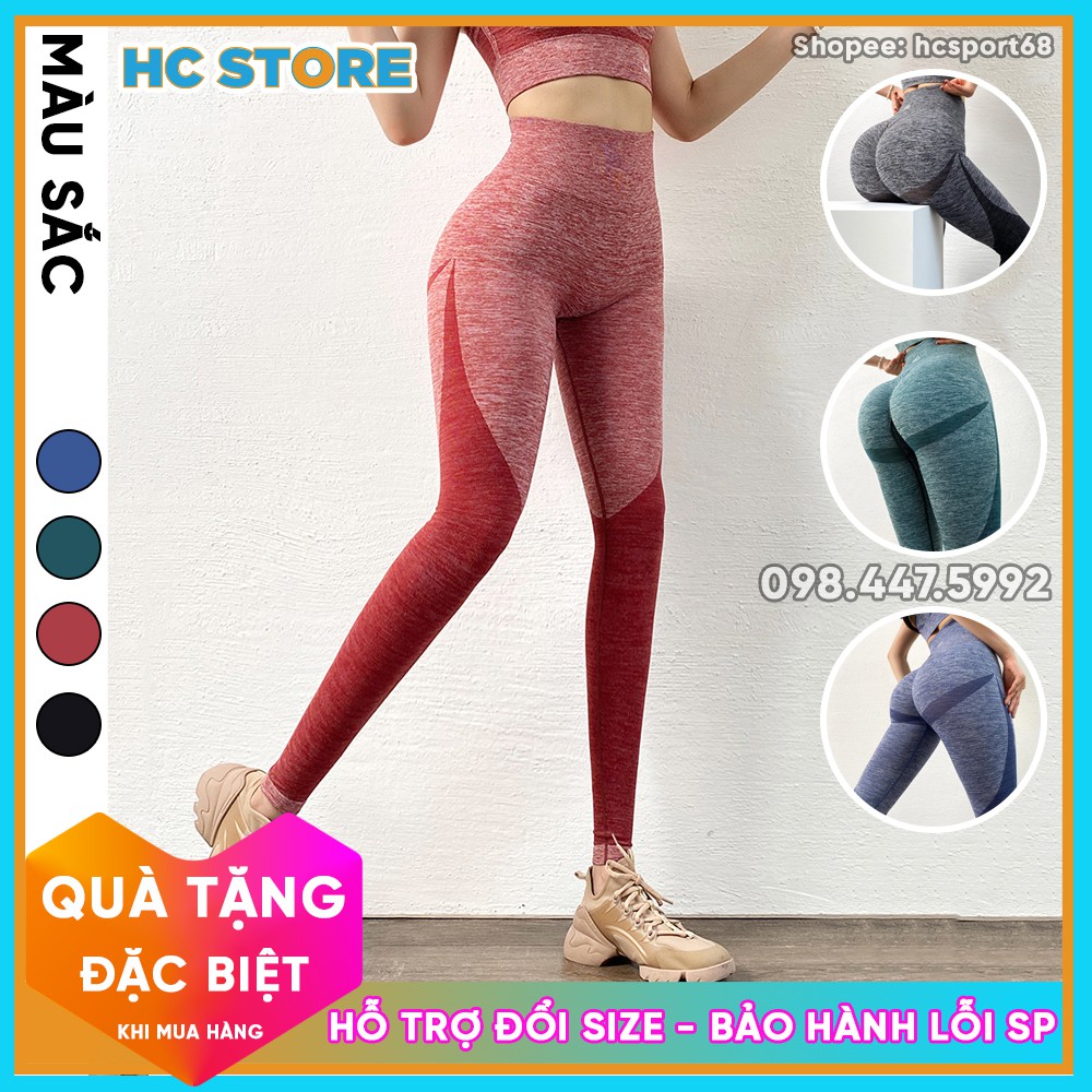 Quần Chun Mông QD25 Tập Gym Yoga Nữ Màu Phối Loang Cạp Cao Nâng Mông, Chất Liệu Dệt Kim Mềm Mịn Mát - HcSport68