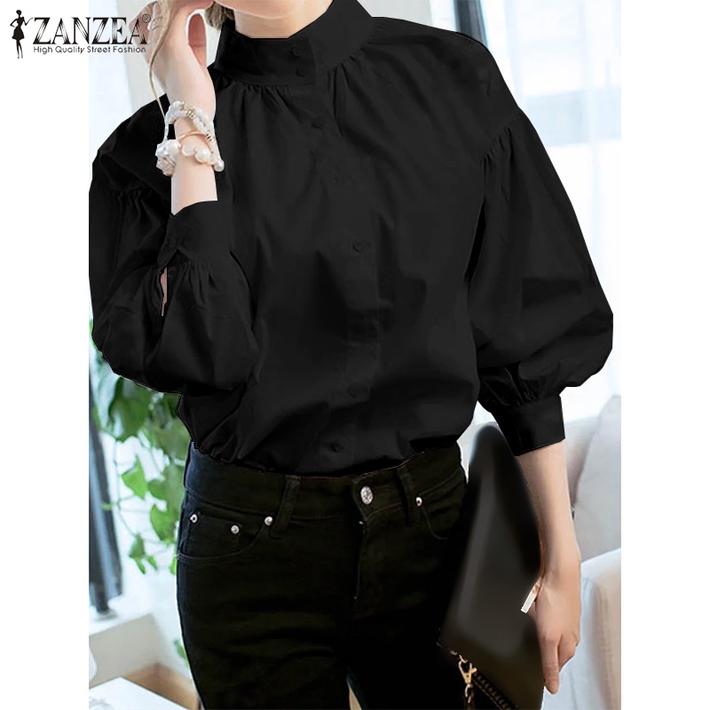 Áo sơ mi ZANZEA cổ tròn tay lỡ 3/4 dáng rộng phong cách cổ điển dành cho bạn nữ