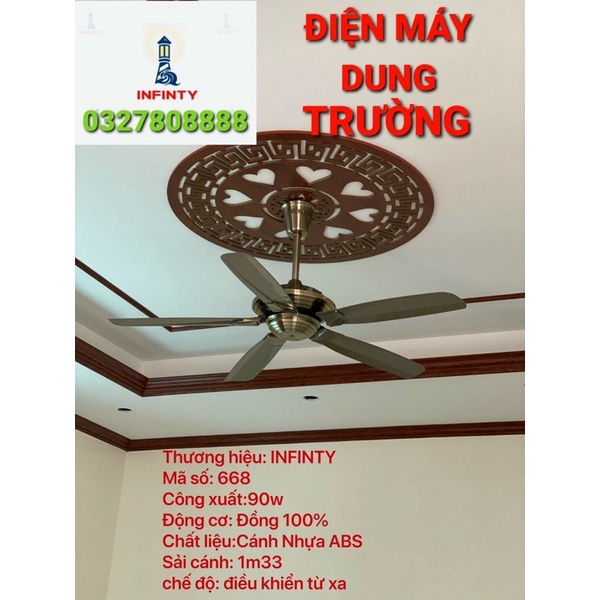 Quạt Trần 5 cánh mạ đồng 668 có điều khiển