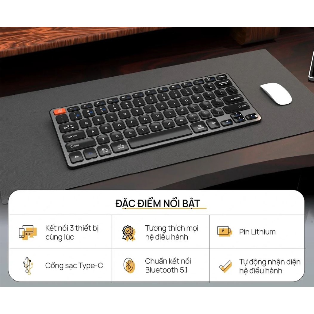 Bàn phím không dây HyperWork KB1 KB1 Plus / HyperWork KB2 Bluetooth - Hàng chính hãng