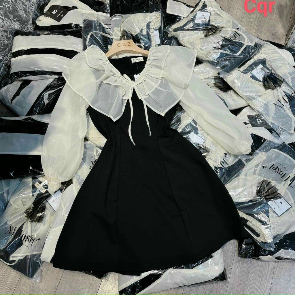 Váy đầm nữ dáng suông tay dài phối bèo voanđi chơi dự tiệc đám cưới, du lịch AM