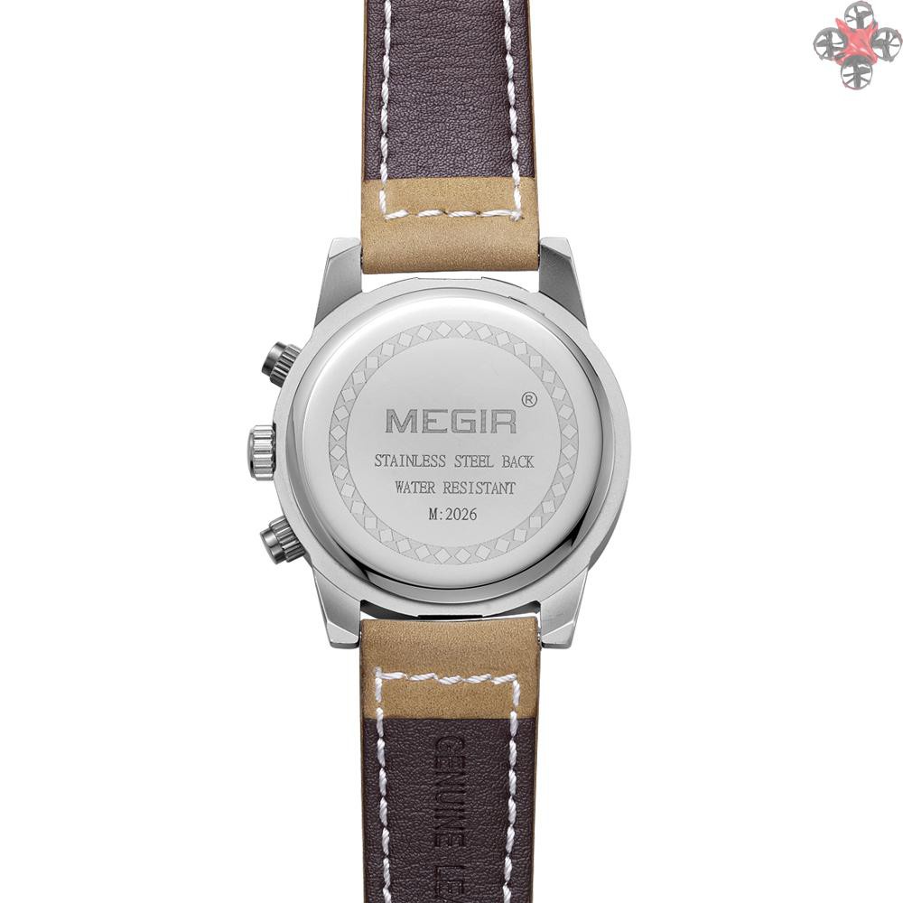 CTOY MEGIR Classic Well Made Soft Genuine Leather Analog Quartz Wristwatch 3ATM Water Resistant Man Watch with Sub-dial