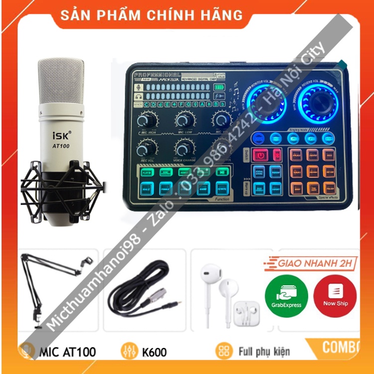 Bộ Mic Hát Livestream Sound Card K600 &amp; Mic ISK AT100. Âm Thanh Cực Hay , Dễ Dàng Lắp Đặt . Bảo Hành 12 Tháng