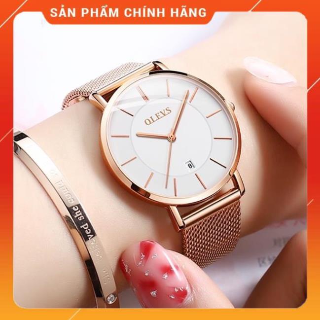 Đồng hồ đeo tay OLEVS 5869 dây đeo thép lưới siêu mỏng có lịch chống thấm nước màu vàng hồng thời trang nữ