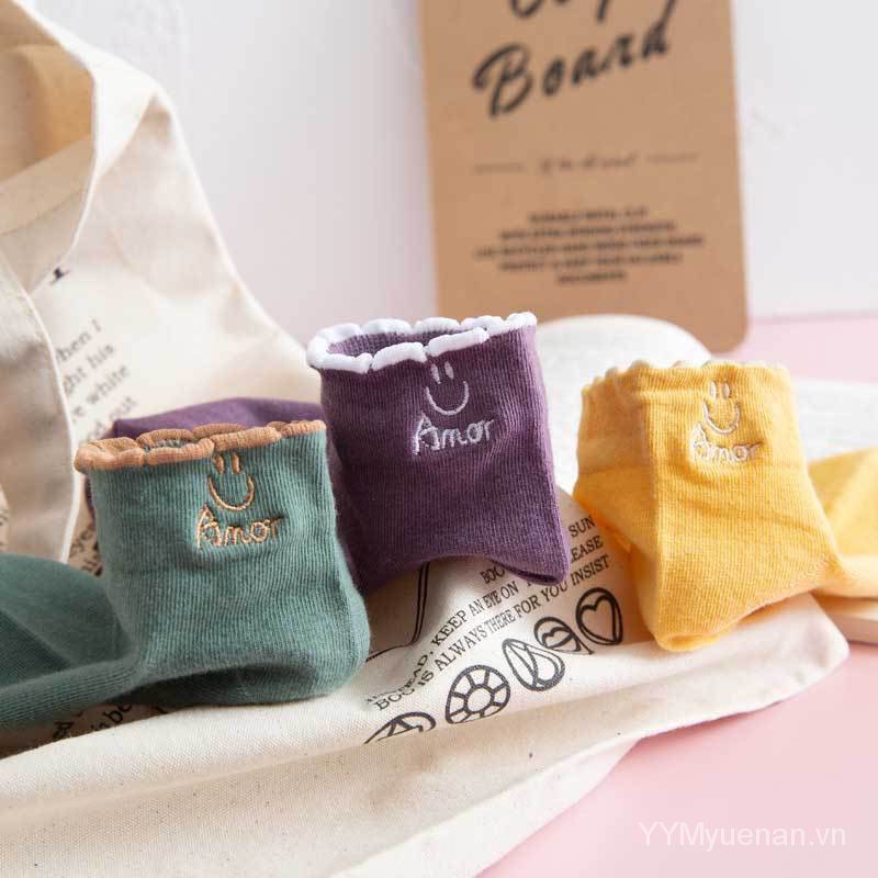 Combo 10 Đôi Tất Mặt Cười Cổ Ngắn Màu Sắc Vintage CN13.